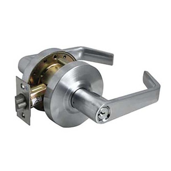 Tell Grade 1 Cylindrical Lock, Entry, Lever, Satin Chrome, 2-3/8 Inch Backset, Conventional Cylinder L1053-8-26D